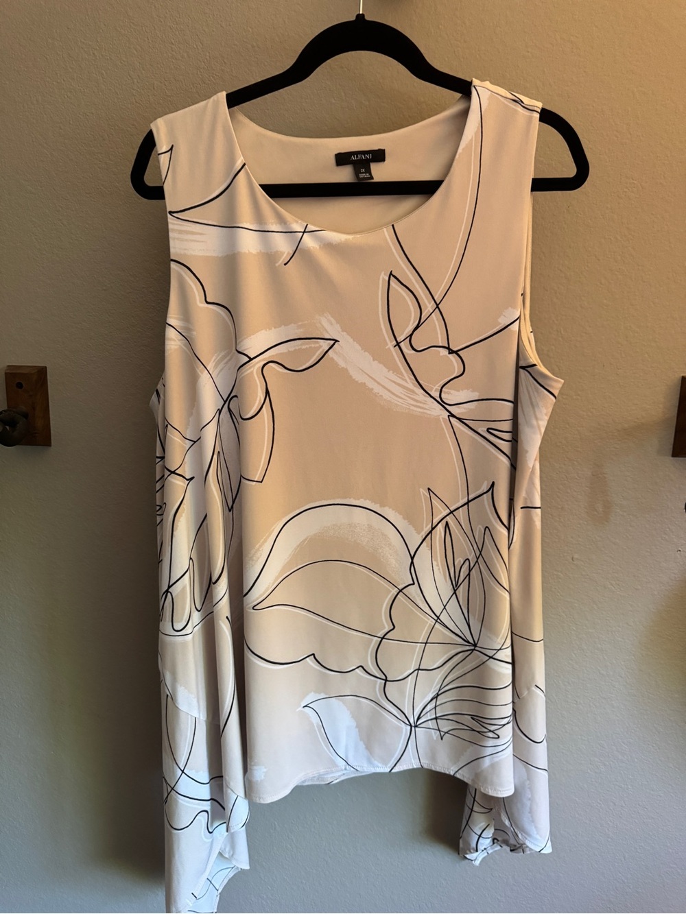 Alfani Cream Tank Top with Black Floral Line Print